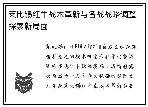 莱比锡红牛战术革新与备战战略调整探索新局面